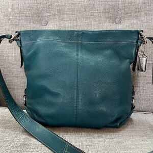 Coach Vintage Teal Duffle Hobo Genuine Leather Pleated Adjustable Shoulder Bag